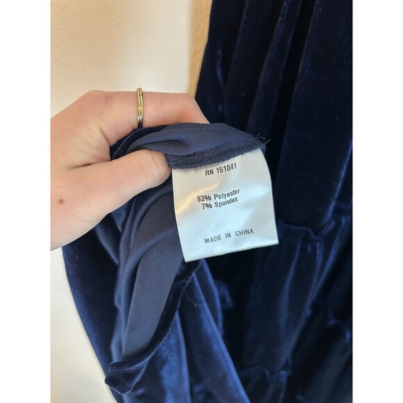 Stitch Fix M Blue Velvet Dress Midi Tiered Navy Smocked Holiday Christmas Event - Picture 4 of 4